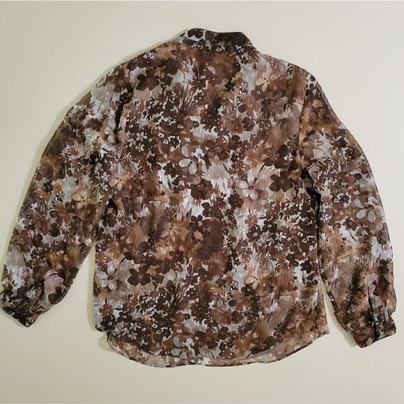 Coldwater Creek Women's Pintuck Brown Floral Blouse - Picture 14 of 15